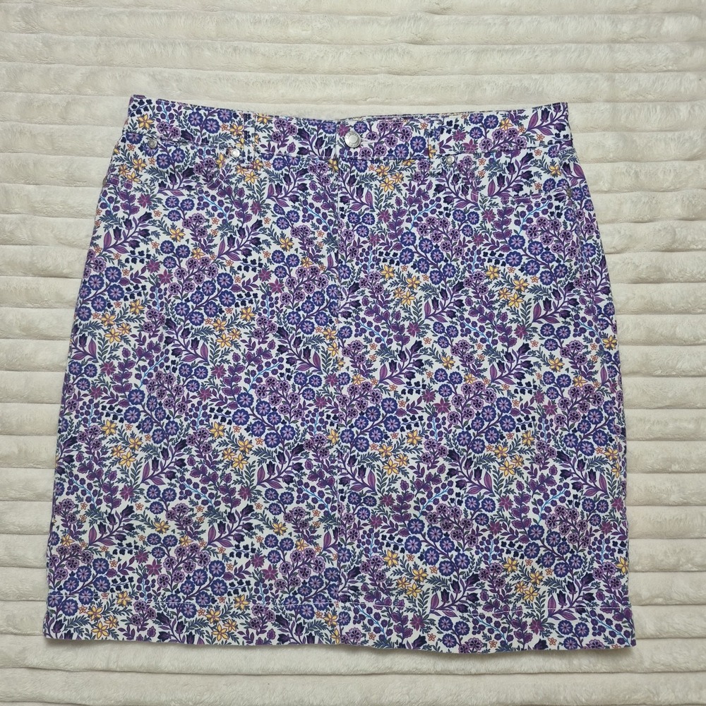Talbots Women's Skirt Straight Size 12 Purple Floral Print Cotton Blend 5 Pocket